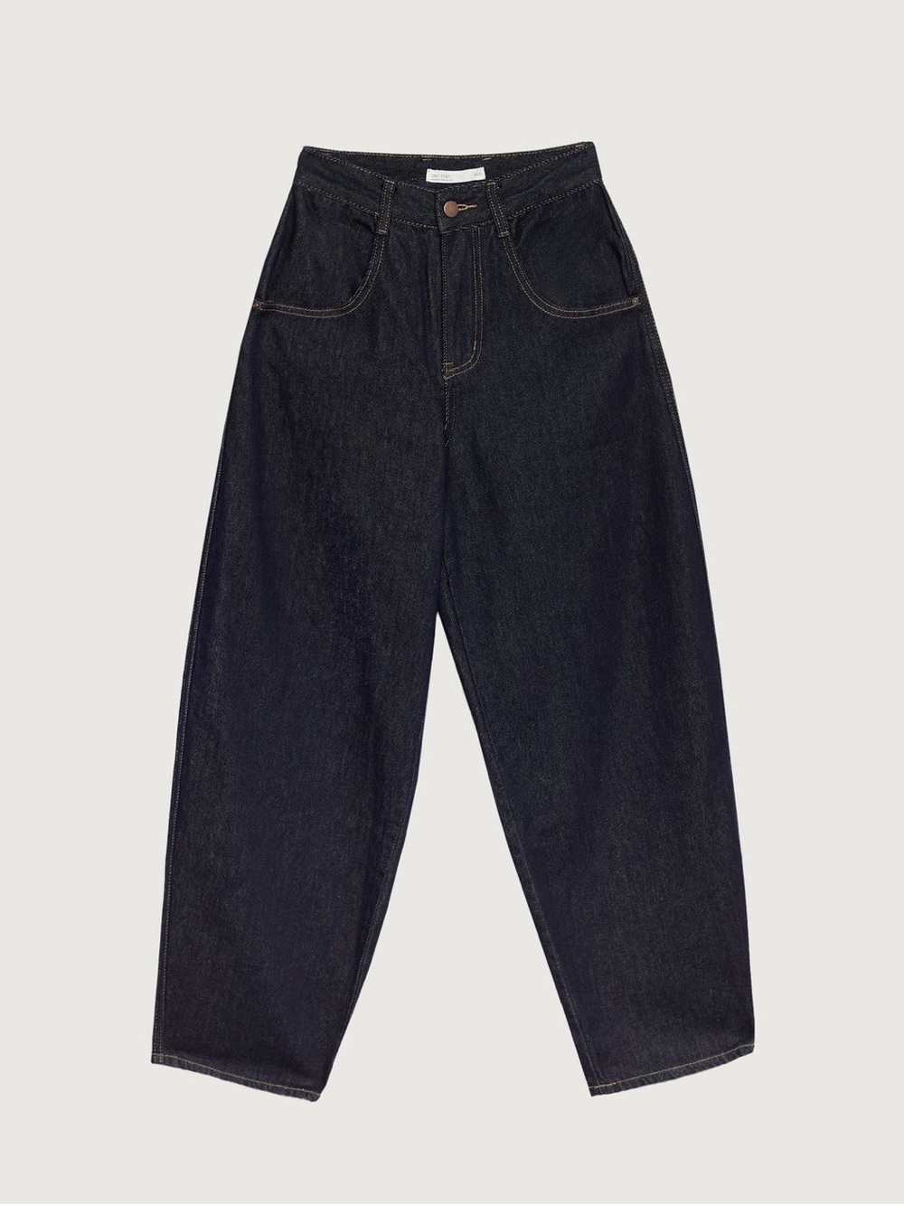 OAK + FORT HIGH RISE BARREL LEG DARK BLUE WASH JEAN